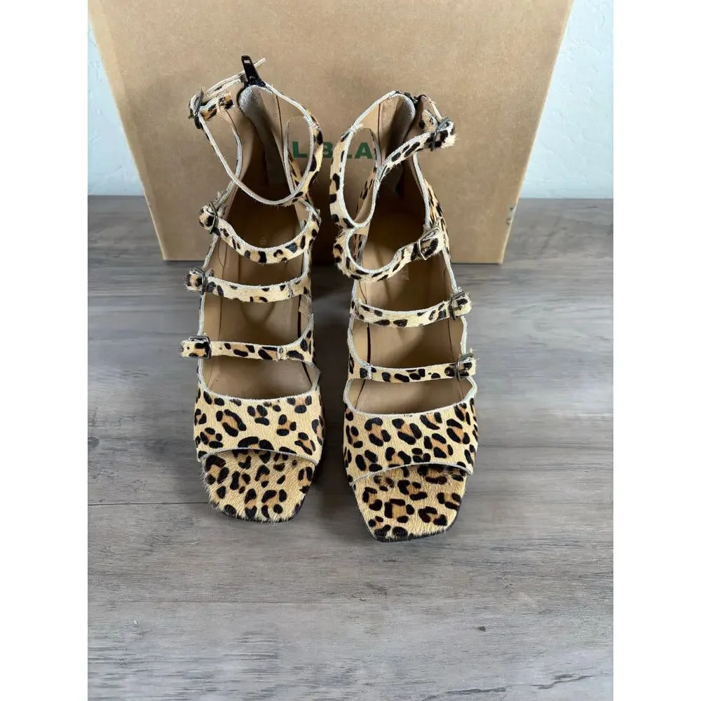 All Black Quad Strap Heel Leopard‎ Women's Size EU 39 NEW